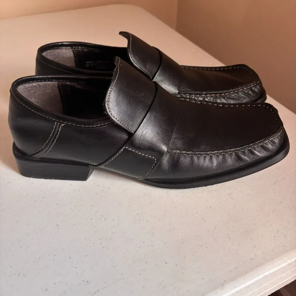 Vintage Adelchi Italian Made Black Leather Slip-On Loafers Mens Sz 11 D Classic